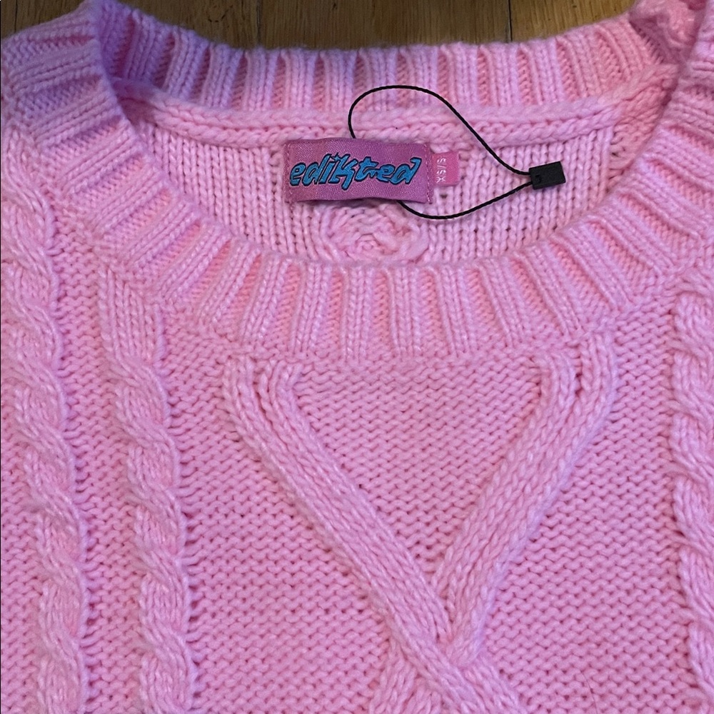 New Edikted Pink Cable Knit Top Sweater Fall Soft Small Medium New York LA shop - Picture 3 of 4